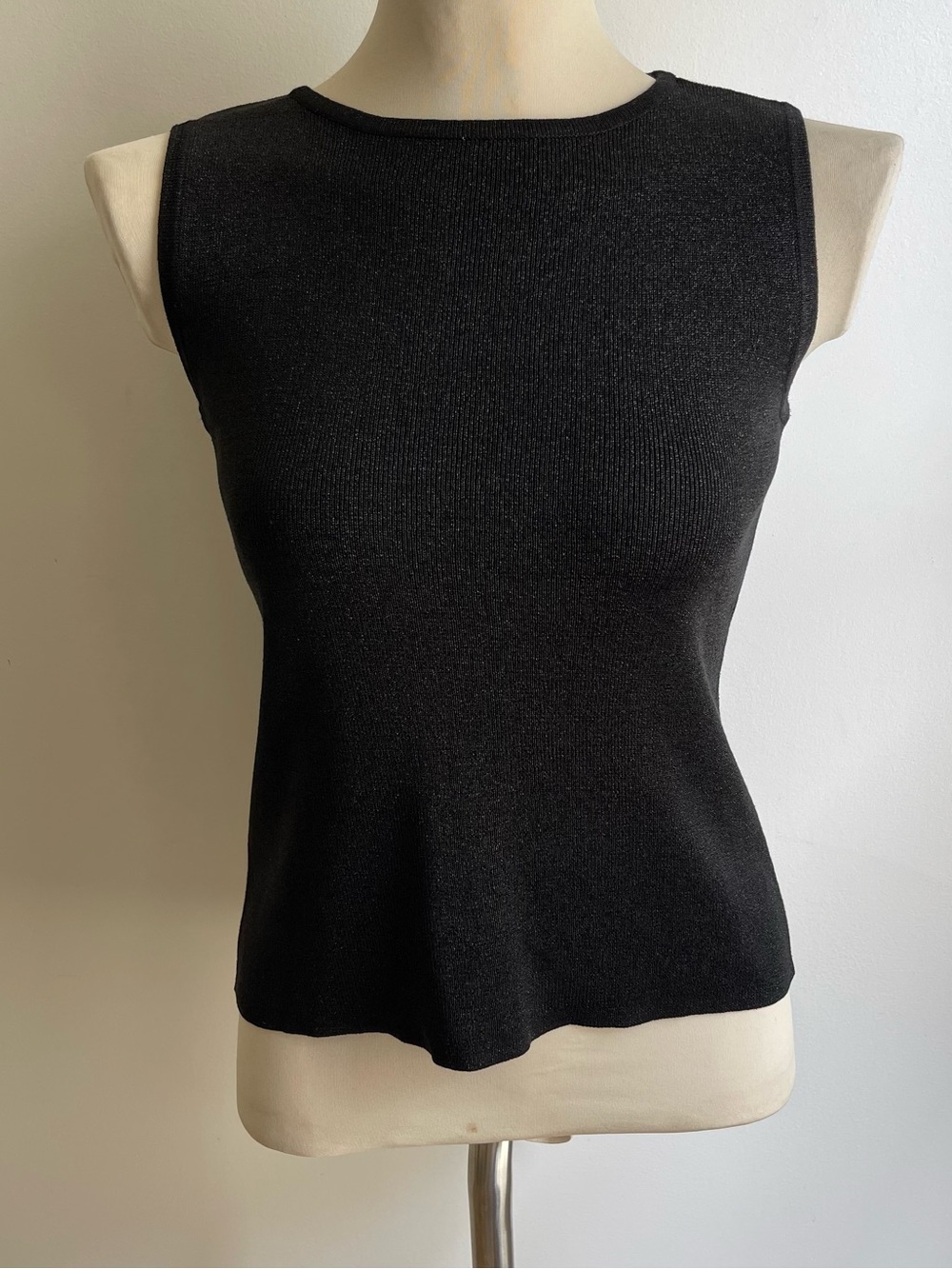 Vintage 90s Joseph A. Silk Knit Metallic Tank Top Black Boat Neck Size Medium
